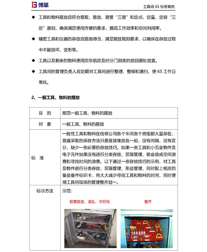 工具間一般工具，物料的擺放